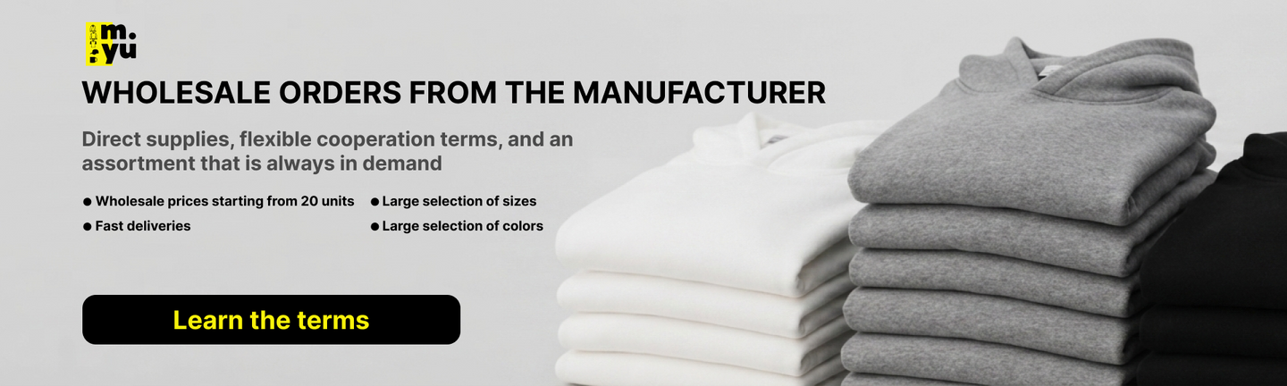 MYU wholesale basic clothing, printing and embroidery on clothing